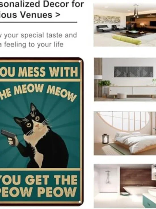 Cat Lovers Gifts You Mess With Meow Mow Cat Tin Sign for Home Man - Picture 4 of 6